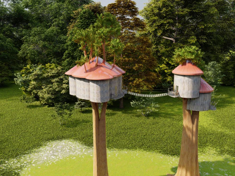 Treehouse With Bridge 3D Model