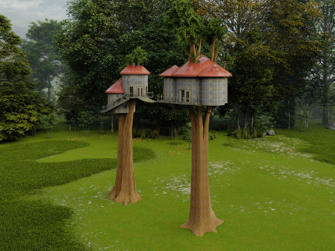 Treehouse With Bridge 3D Model