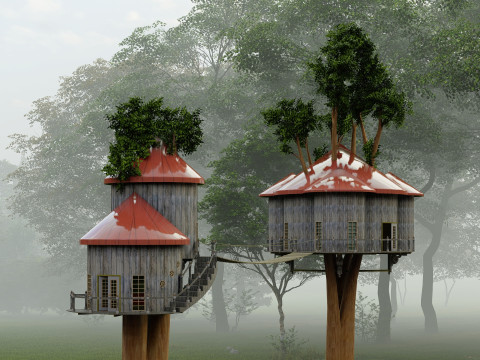 Treehouse With Bridge 3D Model
