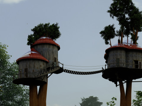 Treehouse With Bridge 3D Model