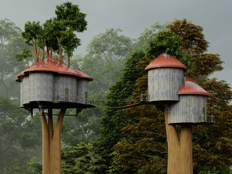 Treehouse With Bridge 3D Model