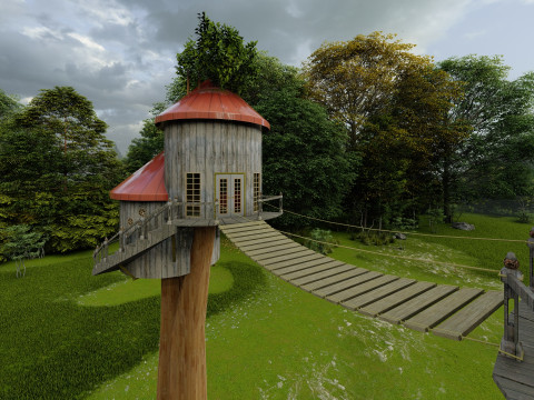 Treehouse With Bridge 3D Model