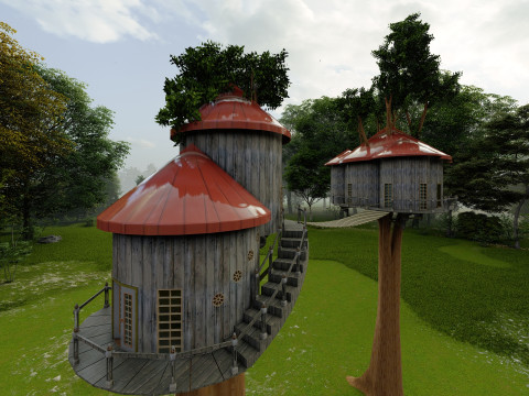 Treehouse With Bridge 3D Model