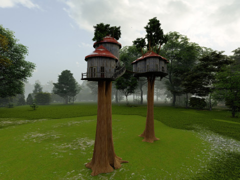 Treehouse With Bridge 3D Model