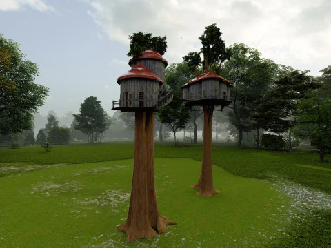 Treehouse With Bridge 3D Model