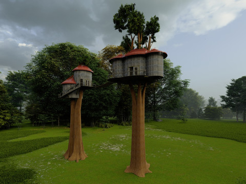 Treehouse With Bridge 3D Model