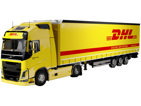 Volvo FH DHL Delivery Truck Logistics Semi Trailer Modèle 3D
