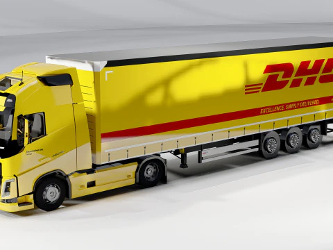 Volvo FH DHL Delivery Truck Logistics Semi Trailer 3D Model