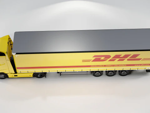 Volvo FH DHL Delivery Truck Logistics Semi Trailer 3D Model