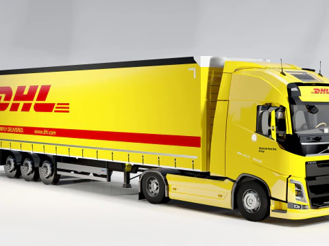 Volvo FH DHL Delivery Truck Logistics Semi Trailer 3D Model