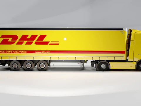 Volvo FH DHL Delivery Truck Logistics Semi Trailer 3D Model