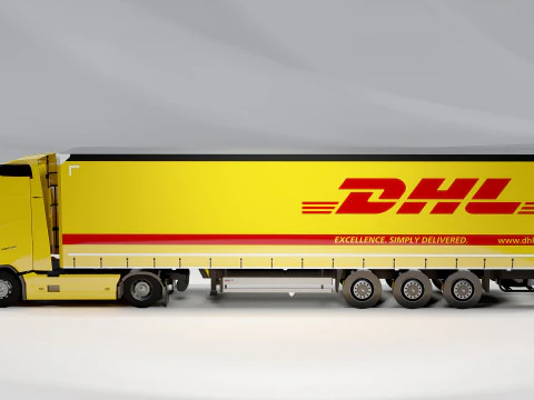 Volvo FH DHL Delivery Truck Logistics Semi Trailer 3D Model