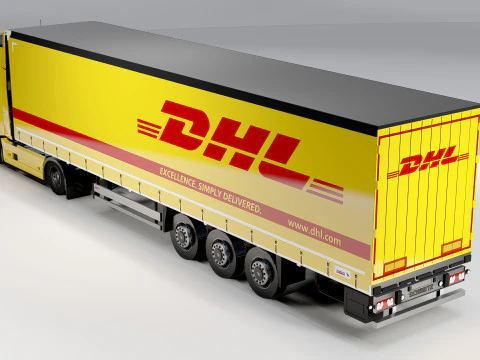 Volvo FH DHL Delivery Truck Logistics Semi Trailer 3D Model