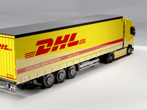 Volvo FH DHL Delivery Truck Logistics Semi Trailer 3D Model