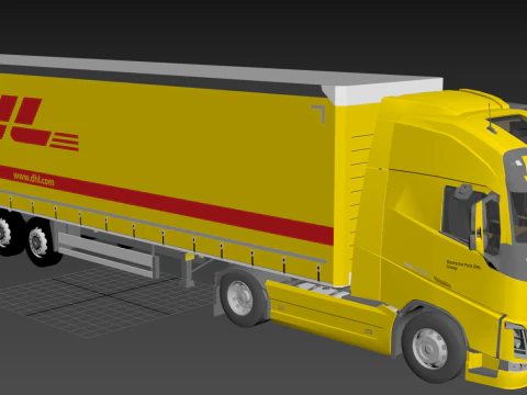 Volvo FH DHL Delivery Truck Logistics Semi Trailer 3D Model
