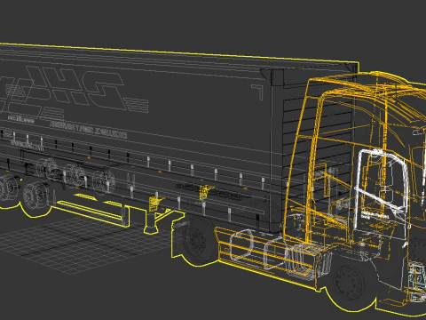 Volvo FH DHL Delivery Truck Logistics Semi Trailer 3D Model