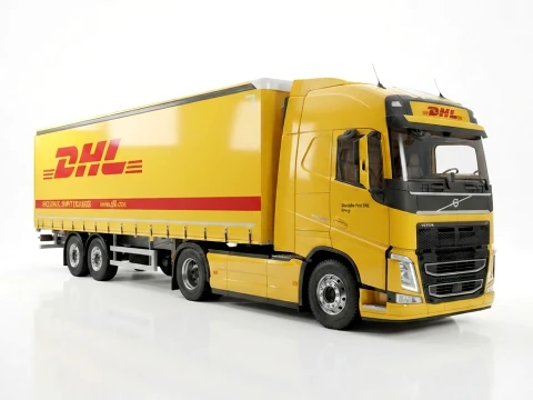 ボルボ FH DHL 配送トラック物流セミトレーラー 3Dモデル