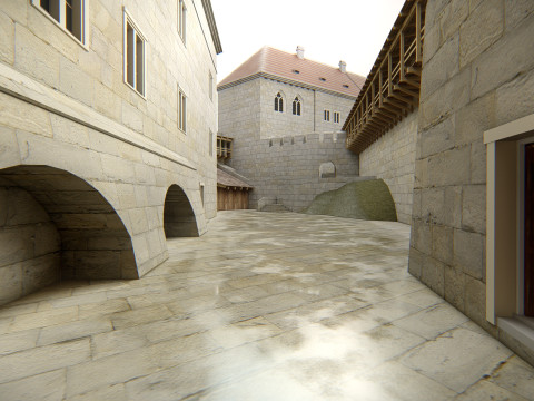 Fortaleza medieval de la colina Complejo europeo de castillos de piedra Modelo 3D