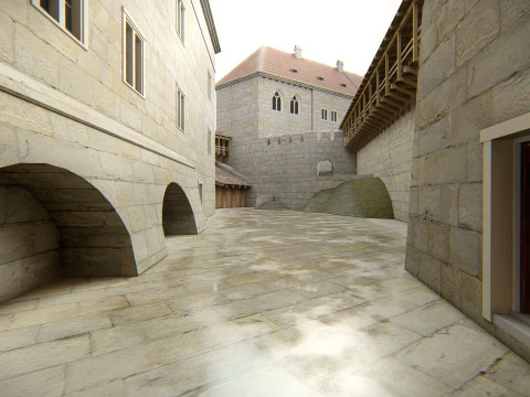Medieval Hill Fortress European Stone Castle Complex 3D Model