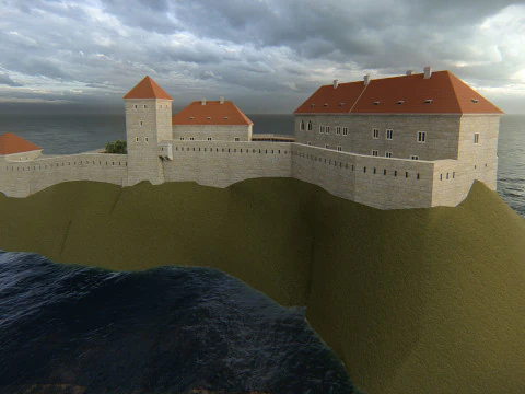 Medieval Hill Fortress European Stone Castle Complex 3D Model