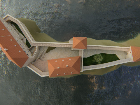 Fortaleza medieval de la colina Complejo europeo de castillos de piedra Modelo 3D