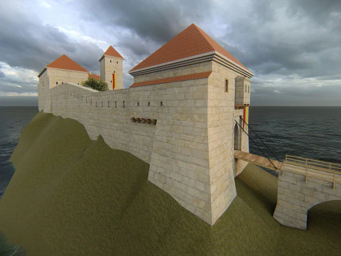 Medieval Hill Fortress European Stone Castle Complex 3D Model