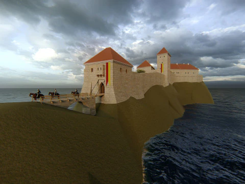 Medieval Hill Fortress European Stone Castle Complex 3D Model