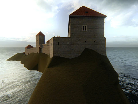 Medieval Hill Fortress European Stone Castle Complex 3D Model