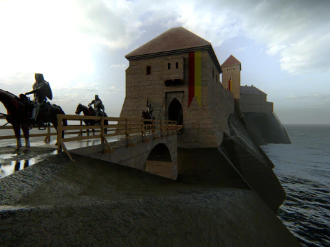 Medieval Hill Fortress European Stone Castle Complex 3D Model
