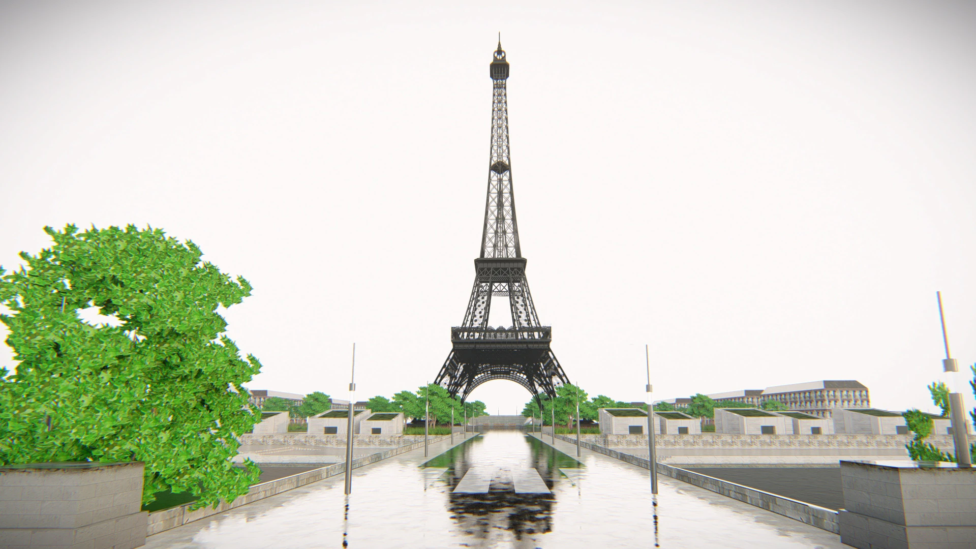 Eiffel Tower and Trocadro Gardens Paris Landmark 3D Model .c4d .max .obj .3ds .fbx .stl .blend 