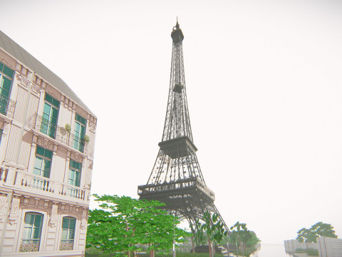 Eiffeltoren en Trocadero Gardens Parijs Landmark 3D Model