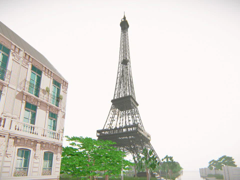 Eiffel Tower and Trocadro Gardens Paris Landmark 3D Model