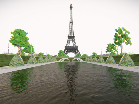 Eiffeltoren en Trocadero Gardens Parijs Landmark 3D Model