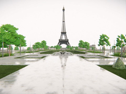 Eiffeltoren en Trocadero Gardens Parijs Landmark 3D Model