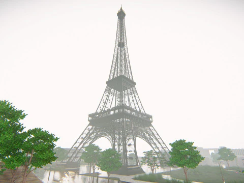 Eiffel Tower and Trocadro Gardens Paris Landmark 3D Model