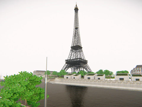 Eiffel Tower and Trocadro Gardens Paris Landmark 3D Model