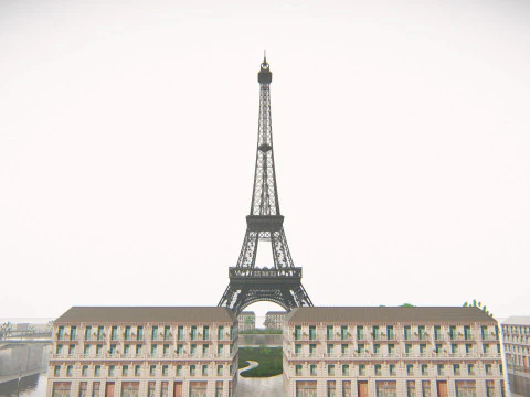 Eiffel Tower and Trocadro Gardens Paris Landmark 3D Model