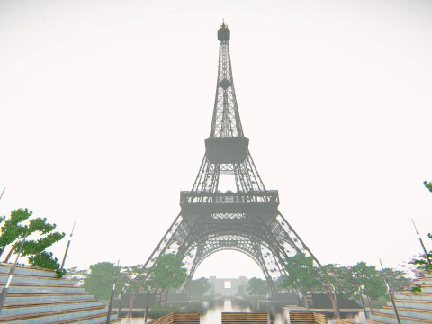 Eiffel Tower and Trocadro Gardens Paris Landmark 3D Model