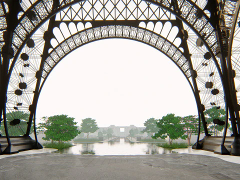 Eiffel Tower and Trocadro Gardens Paris Landmark 3D Model