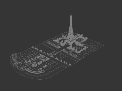 Eiffeltoren en Trocadero Gardens Parijs Landmark 3D Model
