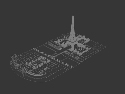 Eiffel Tower and Trocadro Gardens Paris Landmark 3D Model
