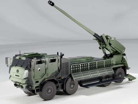 Modern Self-Propelled Howitzer Truck Military Artillery 3D Model