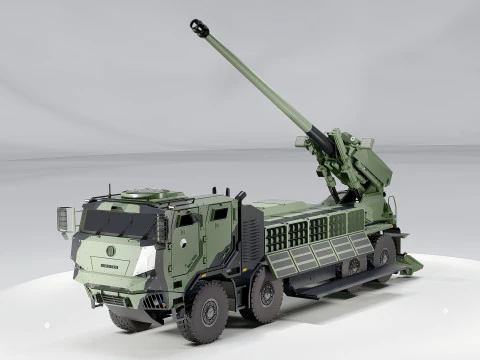 Modern Self-Propelled Howitzer Truck Military Artillery 3D Model