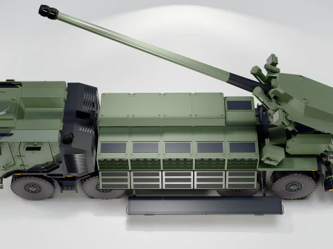 Modern Self-Propelled Howitzer Truck Military Artillery 3D Model