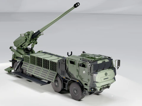 Modern Self-Propelled Howitzer Truck Military Artillery 3D Model