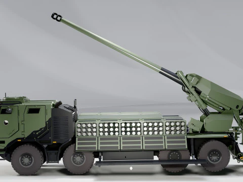 Modern Self-Propelled Howitzer Truck Military Artillery 3D Model