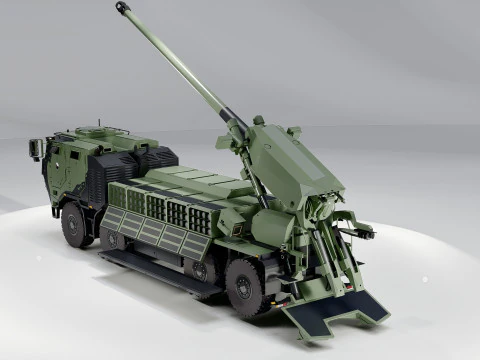 Modern Self-Propelled Howitzer Truck Military Artillery 3D Model