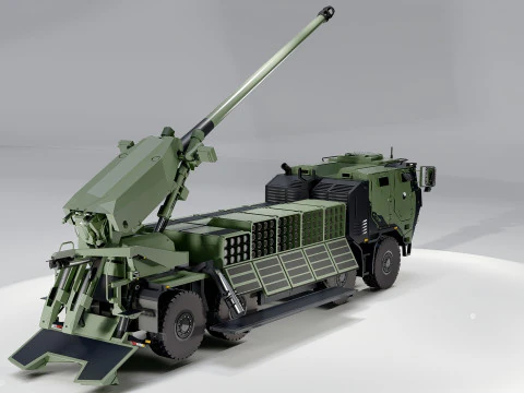 Modern Self-Propelled Howitzer Truck Military Artillery 3D Model