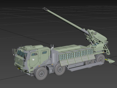 Modern Self-Propelled Howitzer Truck Military Artillery 3D Model