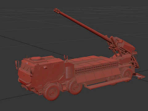 Modern Self-Propelled Howitzer Truck Military Artillery 3D Model